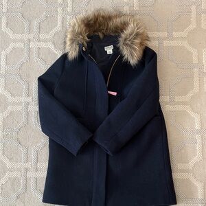 Crewcuts Navy Coat with Faux Fur Trim